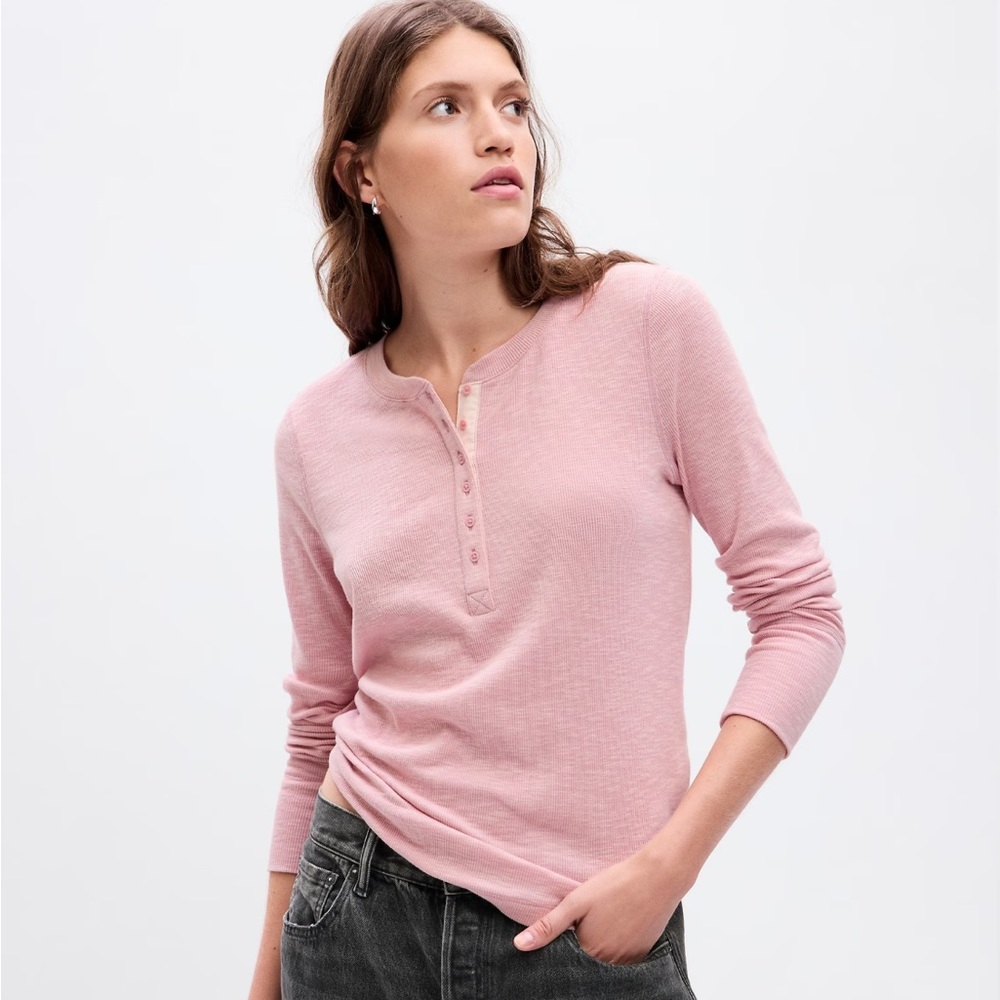 GAP Essential Rib Henley in Cavan Rose Pink, size XS